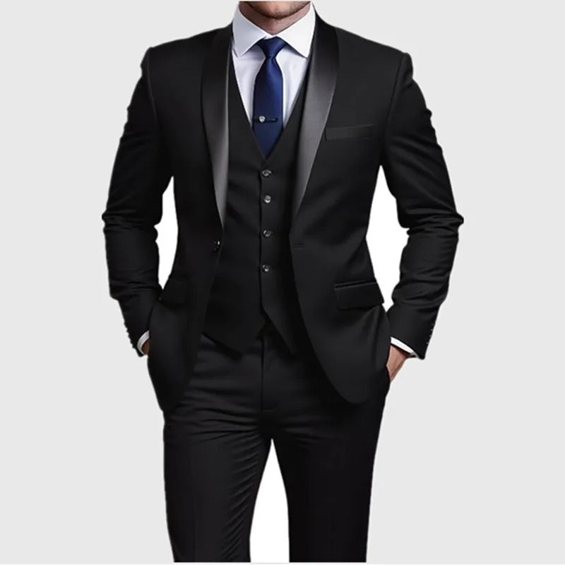 Traje negro de tres piezas