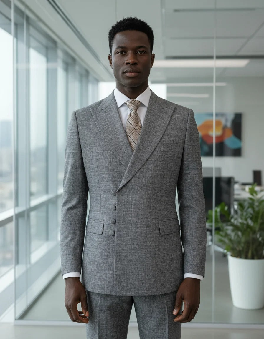 Traje elegante a cuadros gris