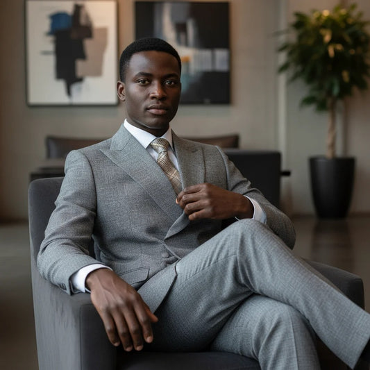 Traje elegante a cuadros gris