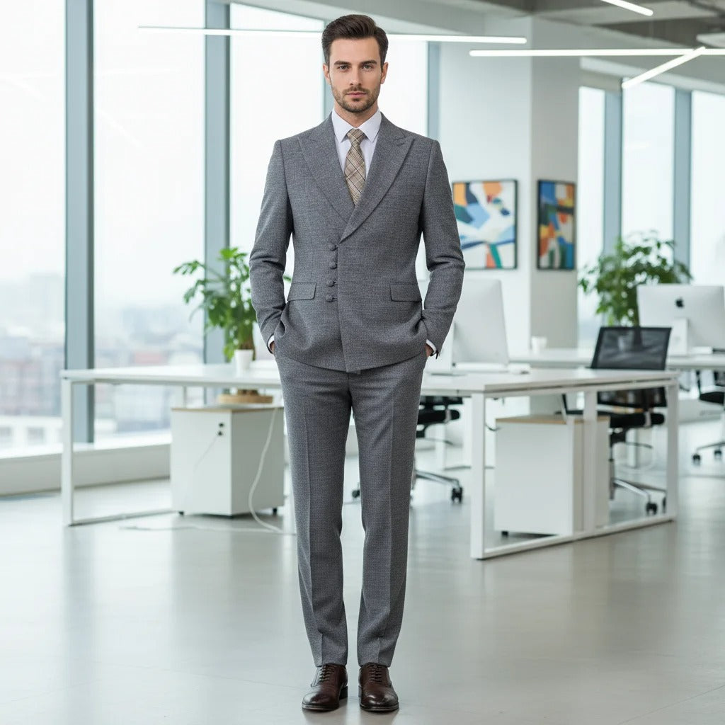 Traje elegante a cuadros gris